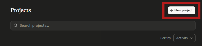 Boton New project en la pagina de Projects